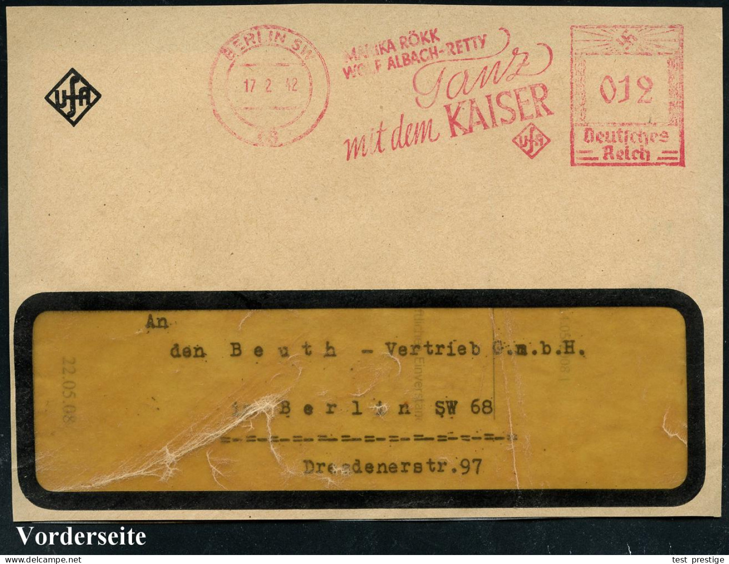 BERLIN SW 68/ MARIKA RÖKK/ W.ALBACH-RETTY/ Tanz/ Mit Dem KAISER/ UfA 1942 (17.2.) Seltener AFS Francotyp = Film über Kai - Baile