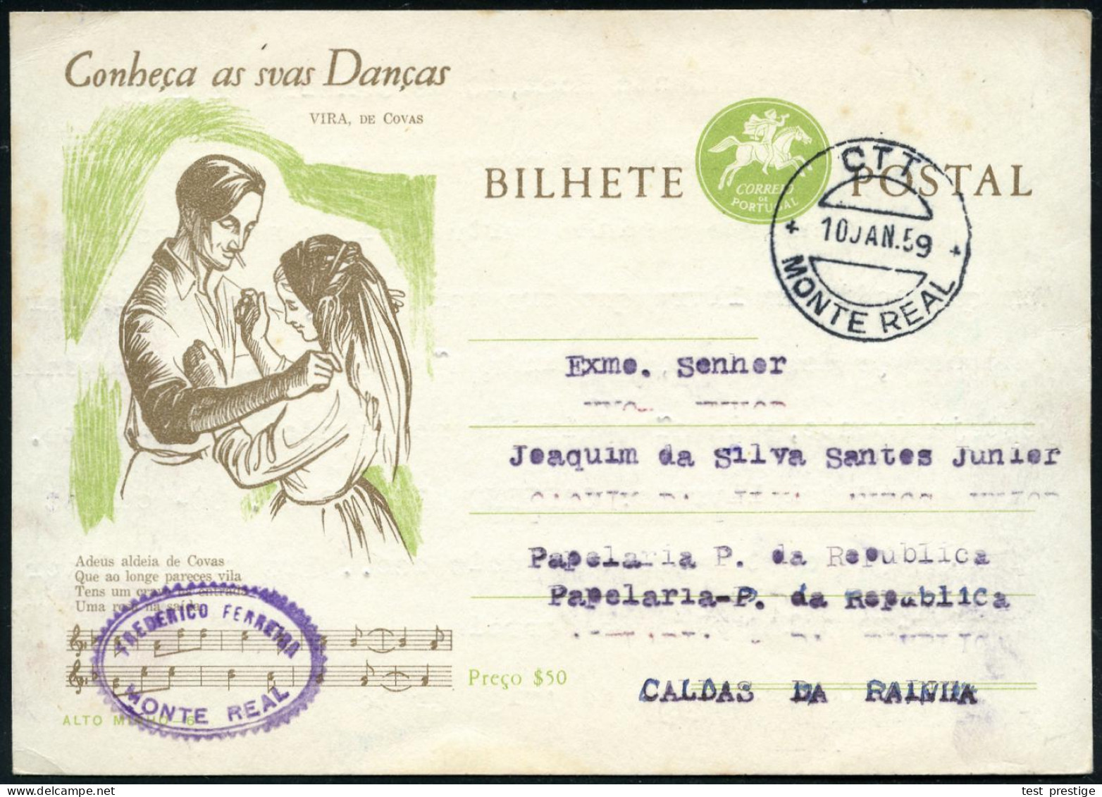 PORTUGAL 1958/63 50 C. BiP Pegasus Blau Bzw. Grün: Portugies. Tänze U. Notenzeilen (1x Nadelpunkte) Je Bedarf (Einzelaus - Dance