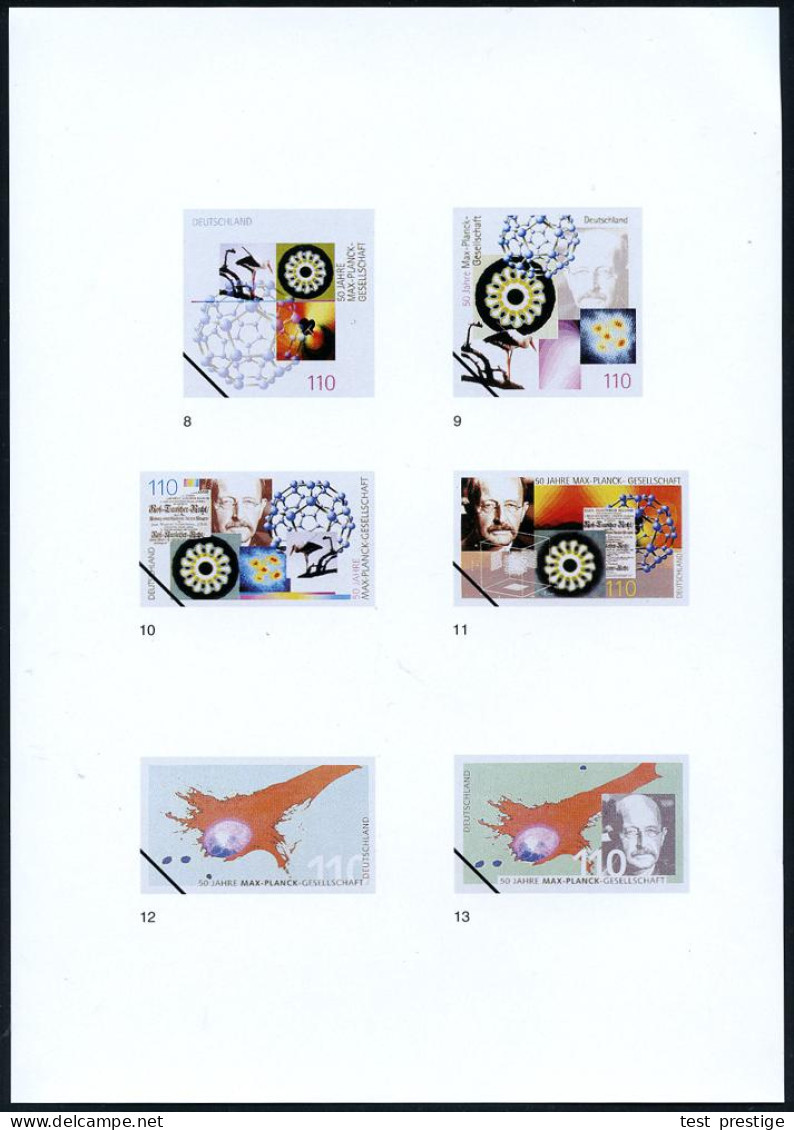 B.R.D. 1997 (Dez.) 110 Pf. "50 Jahre Max-Planck-Gesellschaft", 26 Verschied. Color-Entwürfe Der Bundesdruckerei Auf 5 En - Nobel Prize Laureates