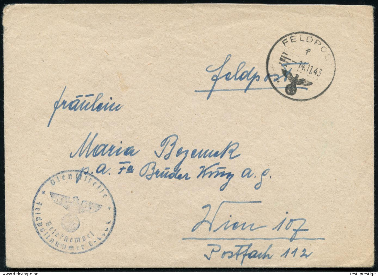 DT.BES.NORWEGEN 1943 (14.11.) 1K: FELDPOST/f/--- + Blauer 1K-HdN: Feldpostnr. 48668, Aus Rs. Hs. = Marine-Abt. 507, Tron - Expediciones árticas