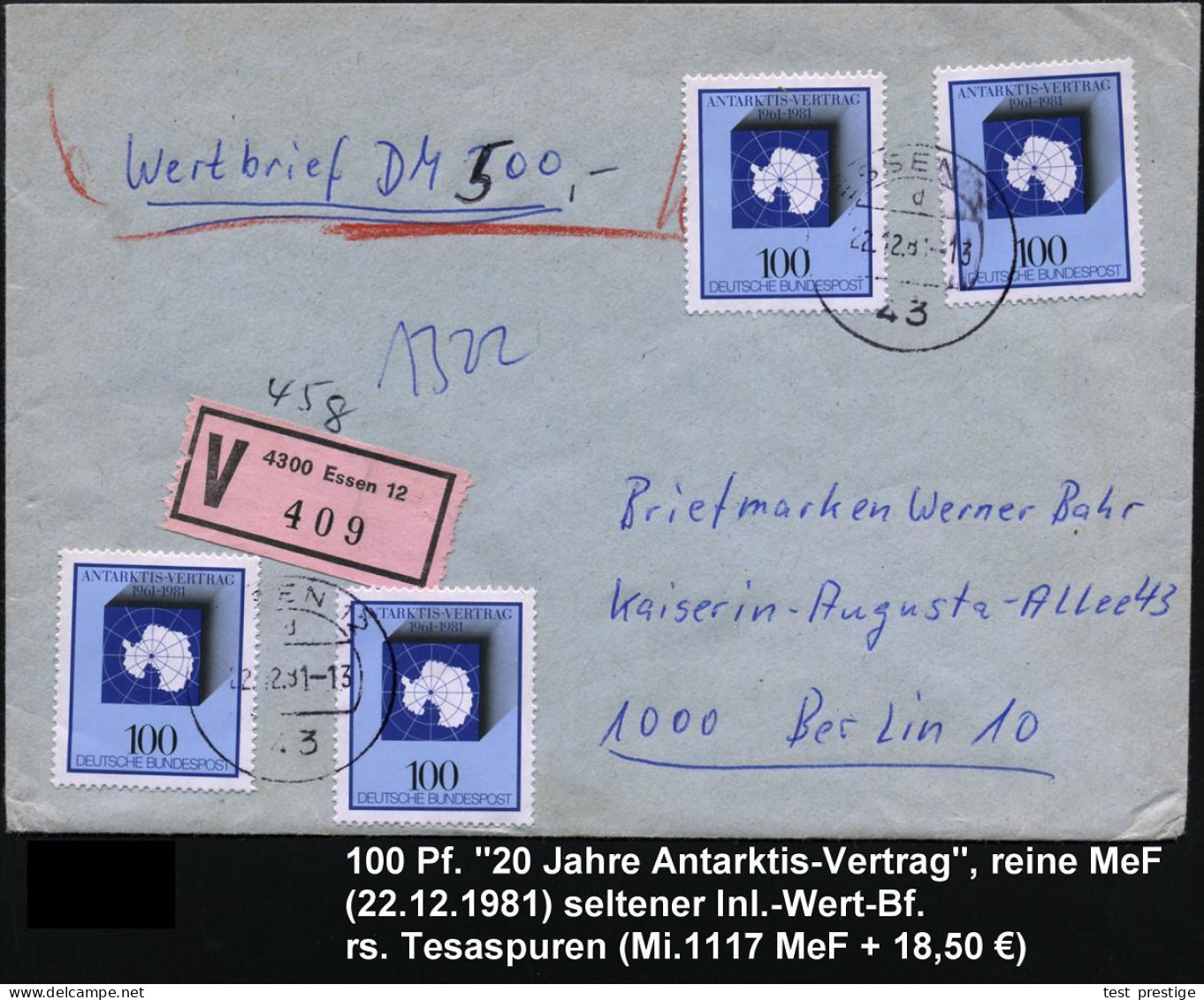 B.R.D. 1981 (22.12.) 100 Pf. "20 Jahre Antarktis-Forschung", Reine MeF: 4 Stück , Sauber Get. + Rosa VZ: 4300 Essen 12 ( - Antarctische Expedities