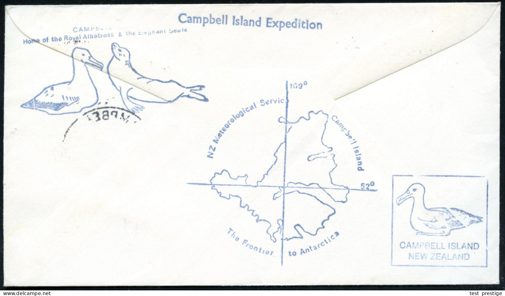 NEUSEELAND 1979 (26.11.) 1K: CAMPBELL ISLAND/N.Z. (neue Type) = Meteorolog. Station, 2x (1x Gering Undeutl.) + Blauer Hd - Expéditions Antarctiques