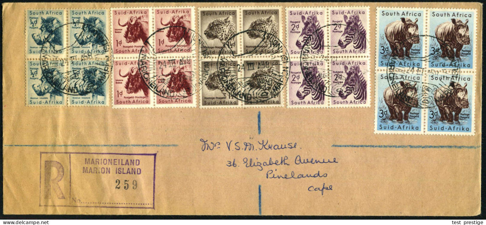 SÜDAFRIKA 1958 (24.3.) HWSt.: MARIONEILAND MARION ISLAND = Seekarte Mit Marion Island = Meteorologie-Station, 5x + Viol. - Expéditions Antarctiques