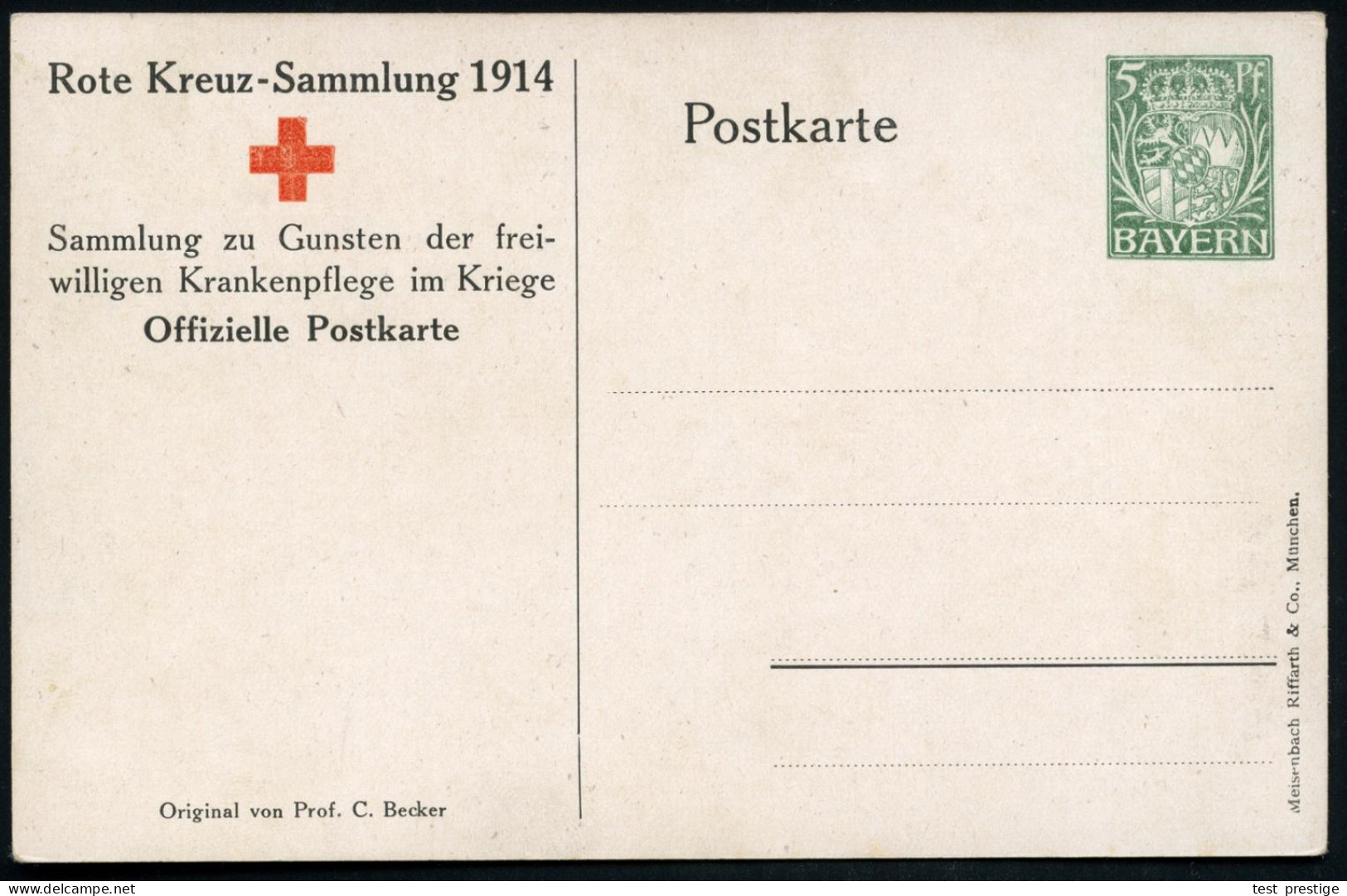 BAYERN 1914 PP 5 Pf. Hupp-Wappen, Grün: R.K.-Sammlung 1914 Mit RK-Kutsche, RK-Offz. Zu Pferd, Personal Mit RK-Schwester  - Red Cross