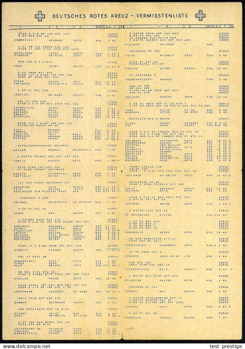 DEUTSCHES REICH 1945 (Apr.) Vermisstenliste Des Deutschen Roten Kreuzes Von Heer, Luftwaffe U. Marine (auch U-Boote!) Et - Croix-Rouge