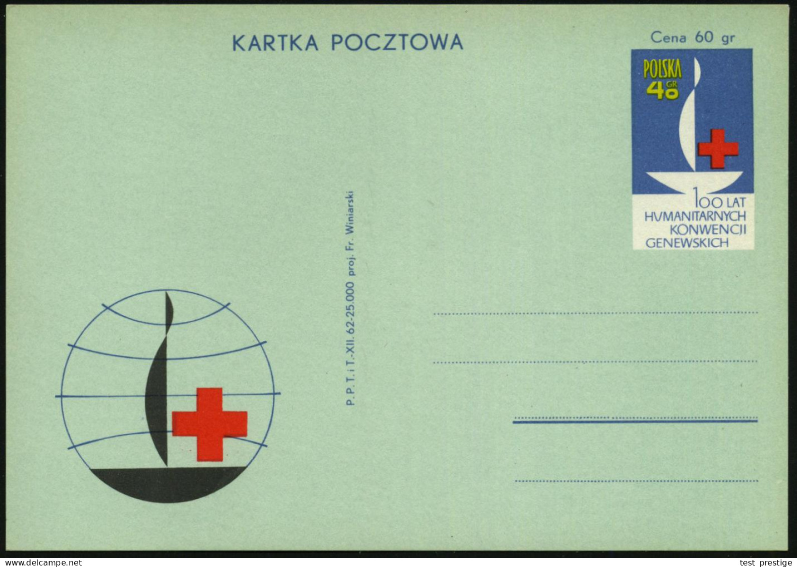 POLEN 1962 40 Gr. Sonder-P U. 60 Gr. Sonder-U: 100 Jahre Genfer Konvention (Rotkreuz-Flammenschale) Je Ungebr., 2 Belege - Red Cross