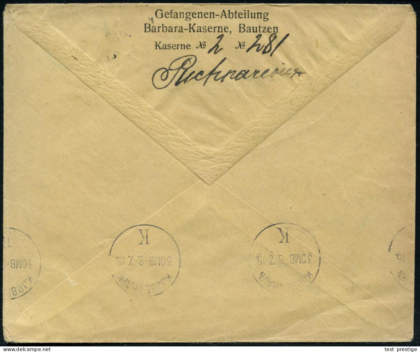 BAUTZEN/ *1a 1915 (4.7.) 1K-Gitter + Grüner Zenur-Ra.: Kriegsgefangenen-Sendung../Postverkehr-PRÜFUNGSSTELLE/Geprüft.. + - Red Cross