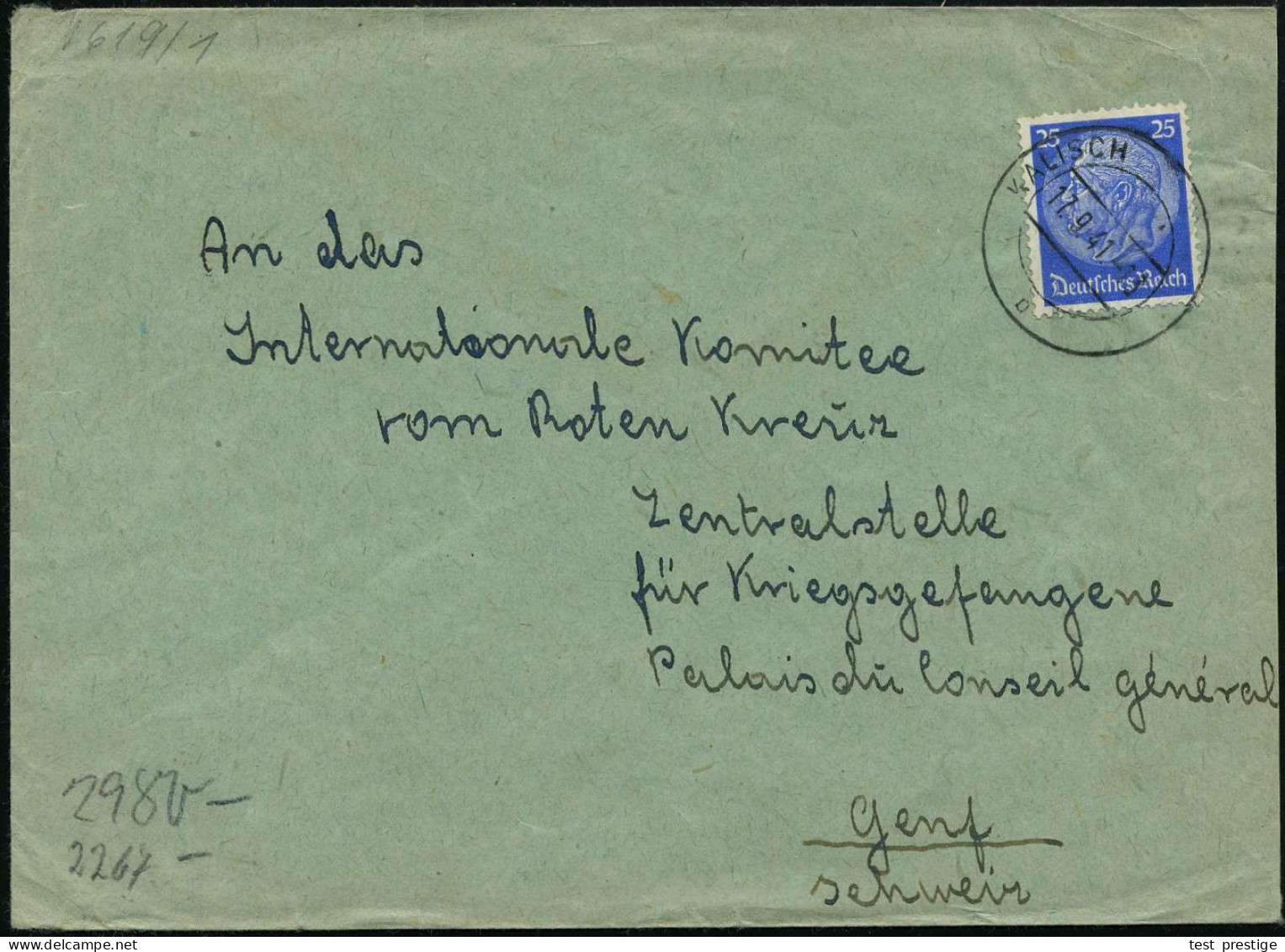 KALISCH/ B 1941 (17.9.) Aptierter 2K-Steg (rechts Text Entfernt) = Warthegau Auf EF 25 Pf. Hindenbg. (Mi.522 EF) Rs. OKW - Red Cross