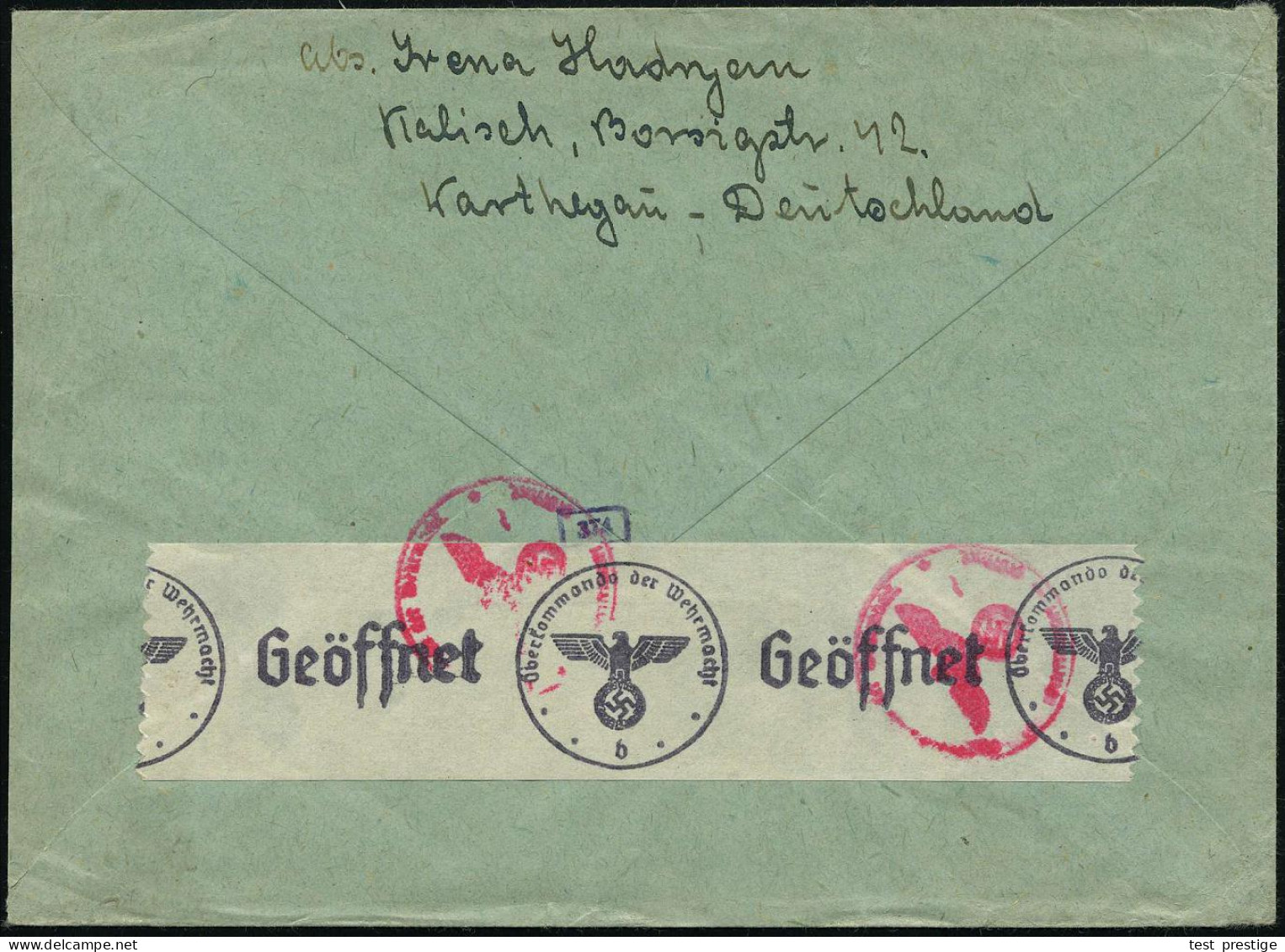 KALISCH/ B 1941 (17.9.) Aptierter 2K-Steg (rechts Text Entfernt) = Warthegau Auf EF 25 Pf. Hindenbg. (Mi.522 EF) Rs. OKW - Red Cross