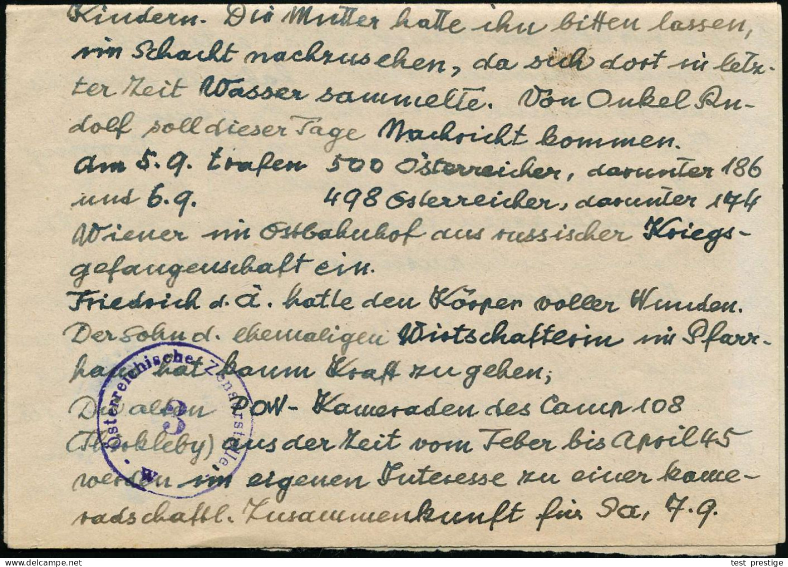 ÖSTERREICH 1946 (10.9.) 1K-Brücke: 1 WIEN 15/2a + Viol., Sowjet. Zensur-1K: Österreichische Zensurstelle/3/-W. (= Wien,  - Croix-Rouge