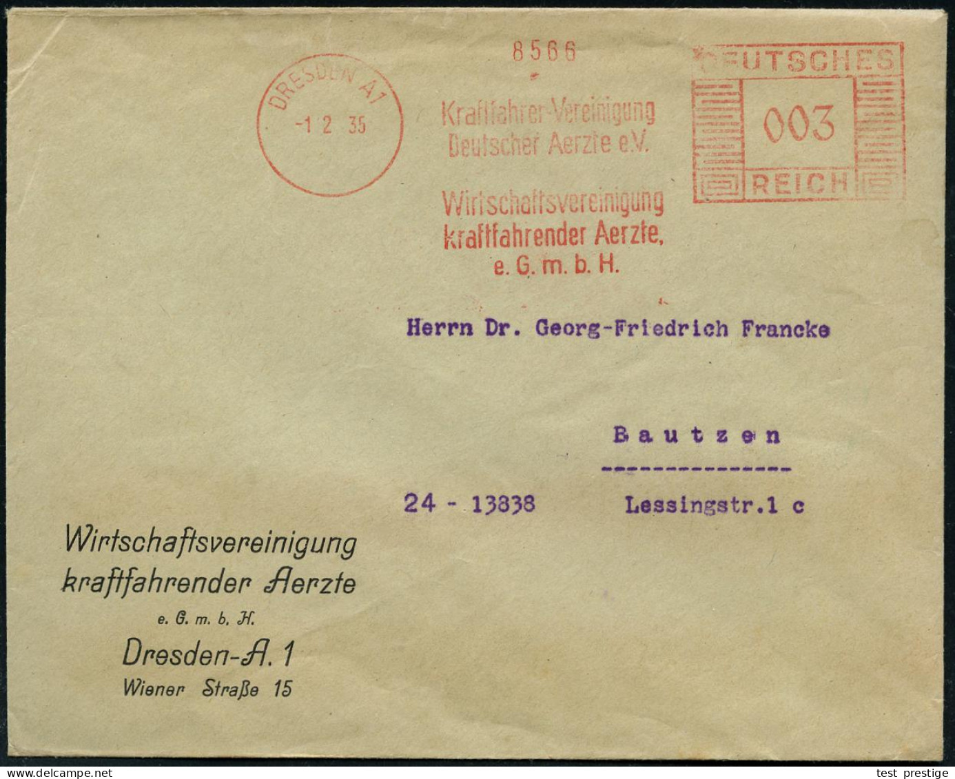 DRESDEN A1/ Kraftfahrer-Vereinigung/ Deutscher Aerzte EV./ Wirtschaftsvereinigung/ Kraftfahrender Aerzte 1935 (1.2.) AFS - Medicine