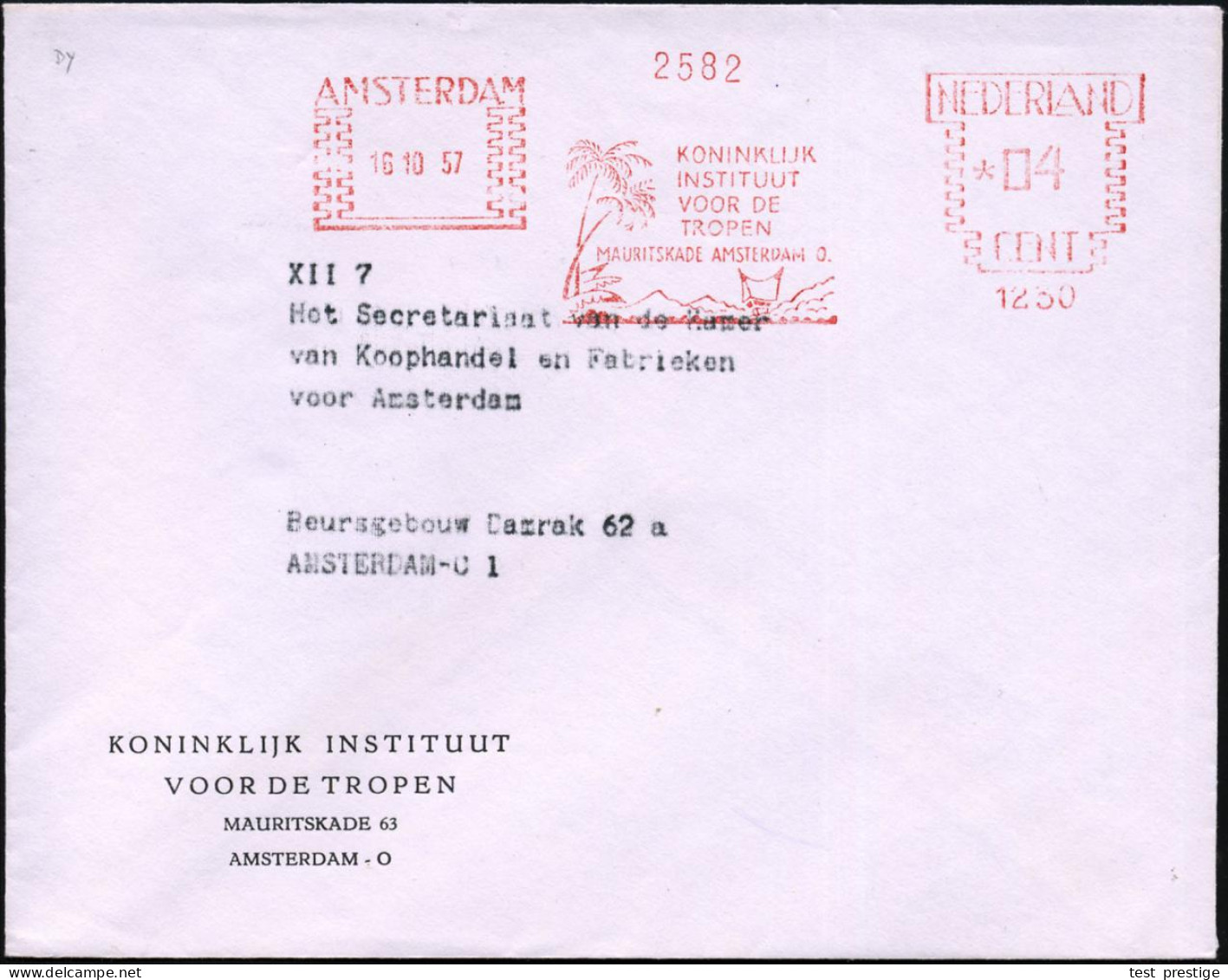 NIEDERLANDE 1957 (24.5.) AFS Francotyp: AMSTERDAM/1230/KONINKLIJK/INSTITUUT/VOOR DE/TROPEN.. (indones. Landschaft Mit Pa - Medicine