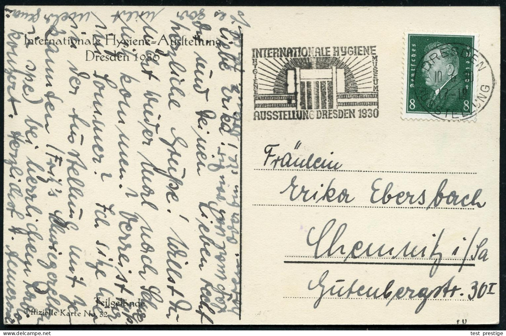 DRESDEN/ AUSSTELLUNG/ INTERNAT.HYGIENE/ AUSSTELLUNG.. 1930 (10.6.) MWSt = Sonne Hinter Hygiene-Museum , Klar Gest. Ausst - Medicine