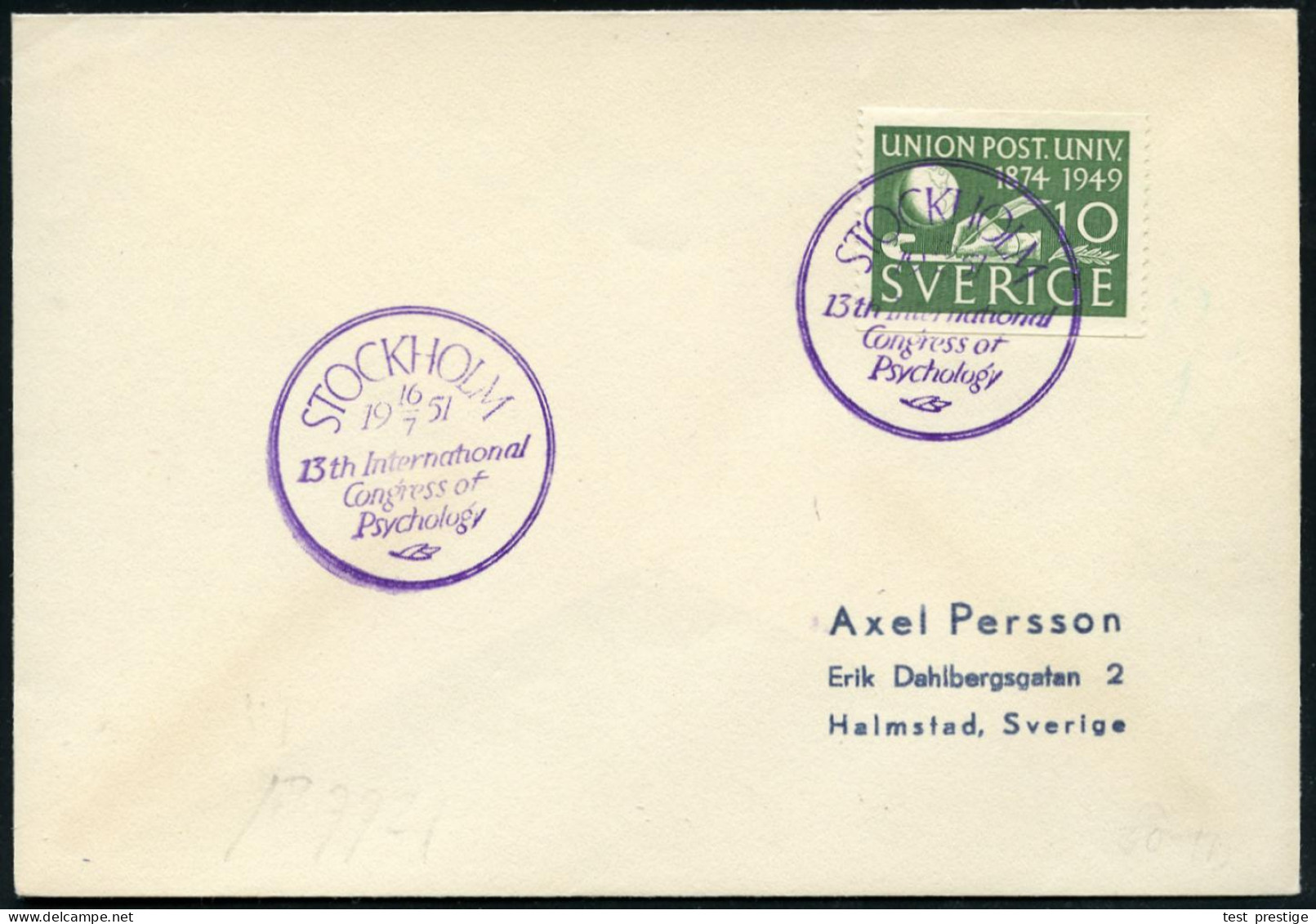 SCHWEDEN 1951 (Juli) Violetter SSt: STOCKHOLM/ 13th Internat./ Congress Of/ Psychology , Klar Gest. Inl.-Bf - MEDIZINISC - Médecine