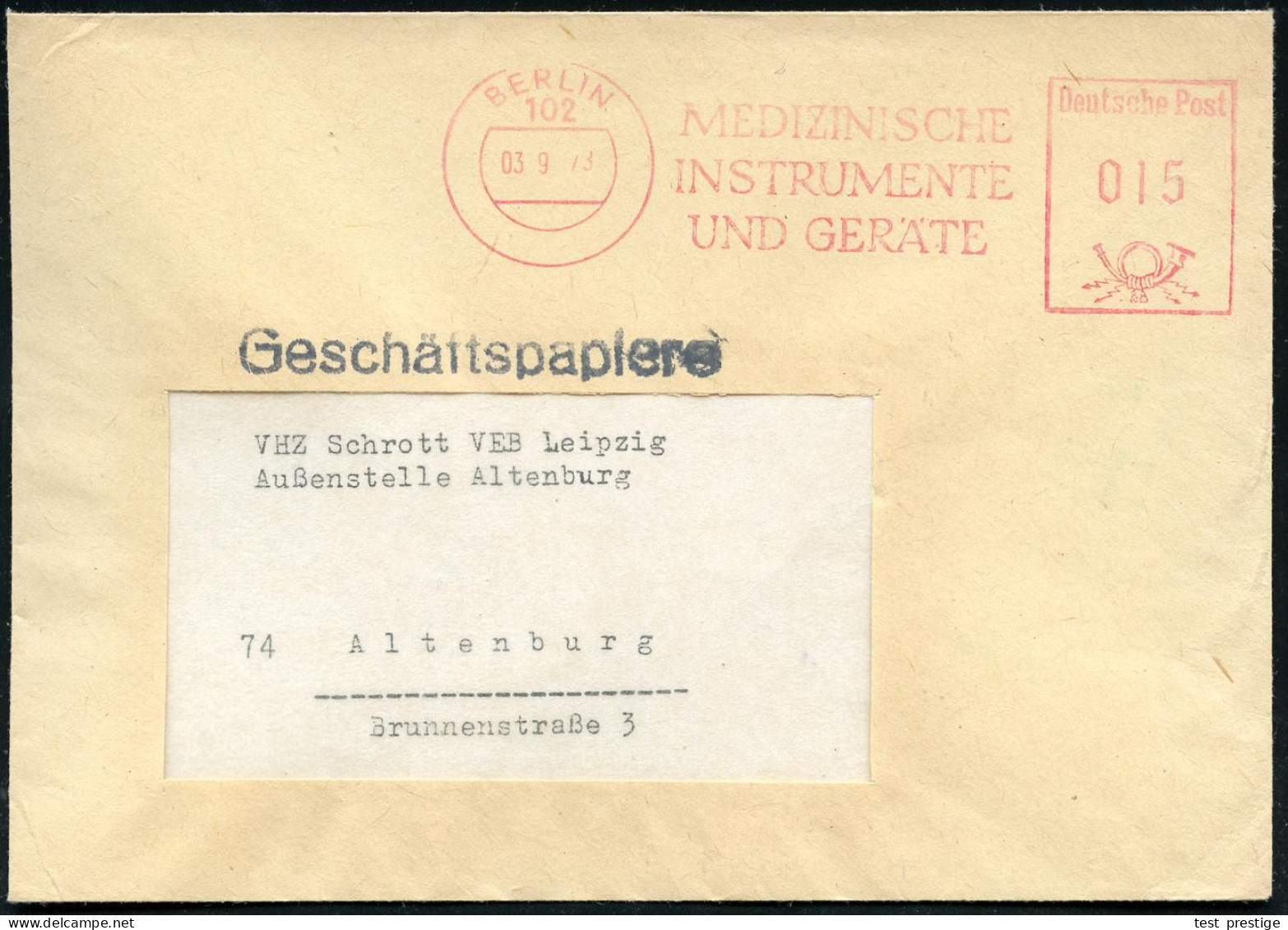 102 BERLIN/ MEDIZINISCHE/ INSTRUMENTE/ U.GERÄTE 1968 (31.1.) AFS , Rs. Abs.-3L: VEB MLW Medizinische Geräter Berlin.., I - Medicina