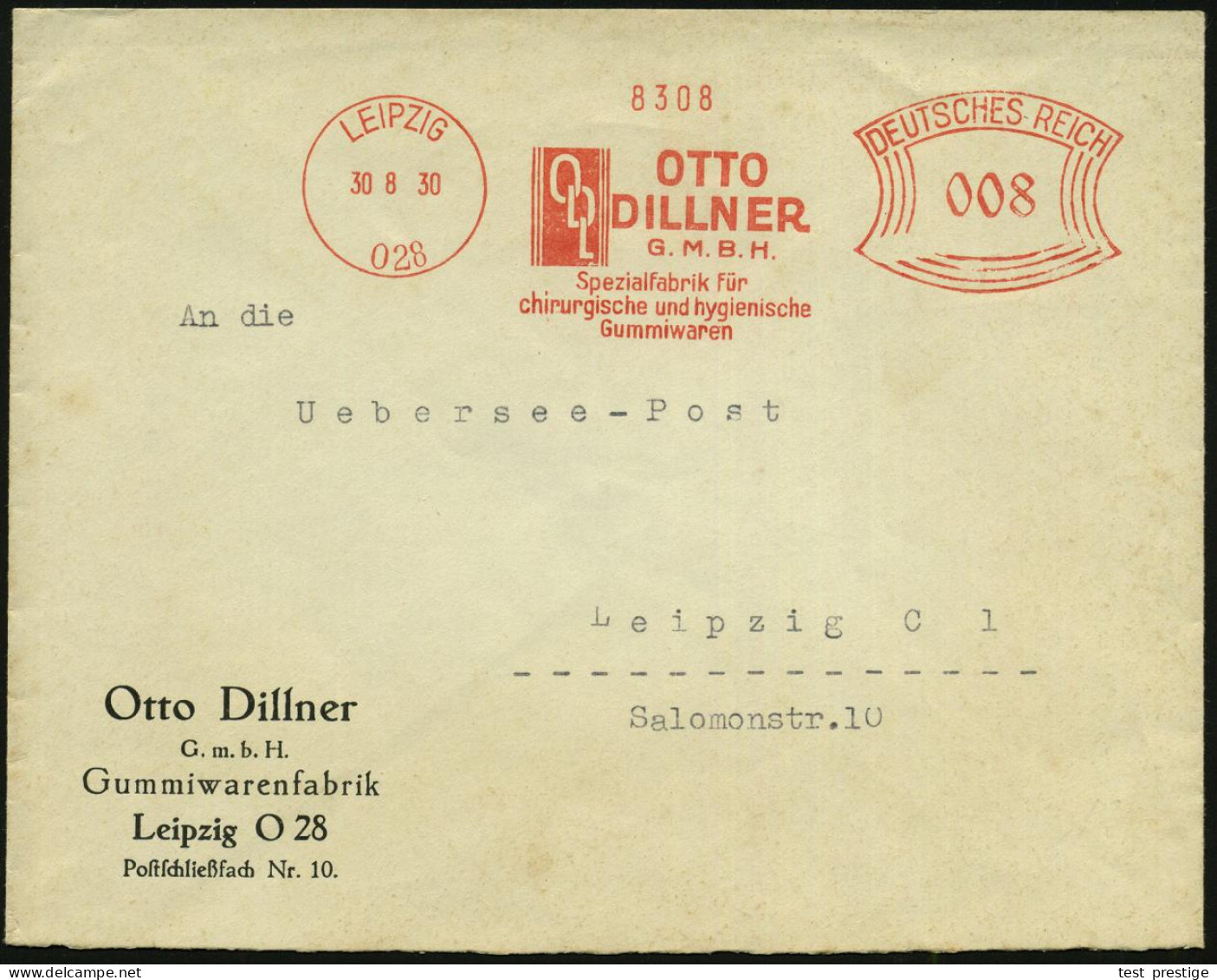 LEIPZIG/ O28/ OTTO/ DILLNER/ GMBH/ Spezialfabrik Für/ Chirurgische U. Hygienische/ Gummiwaren 1930 (Aug.) Seltener AFS F - Médecine