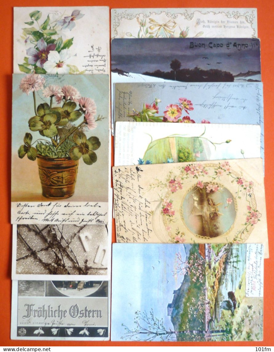 LOT 10 OLD GREETINGS POSTCARDS, ALL USED WITH STAMPS, EXCELLENT CONDITION - Collections & Lots