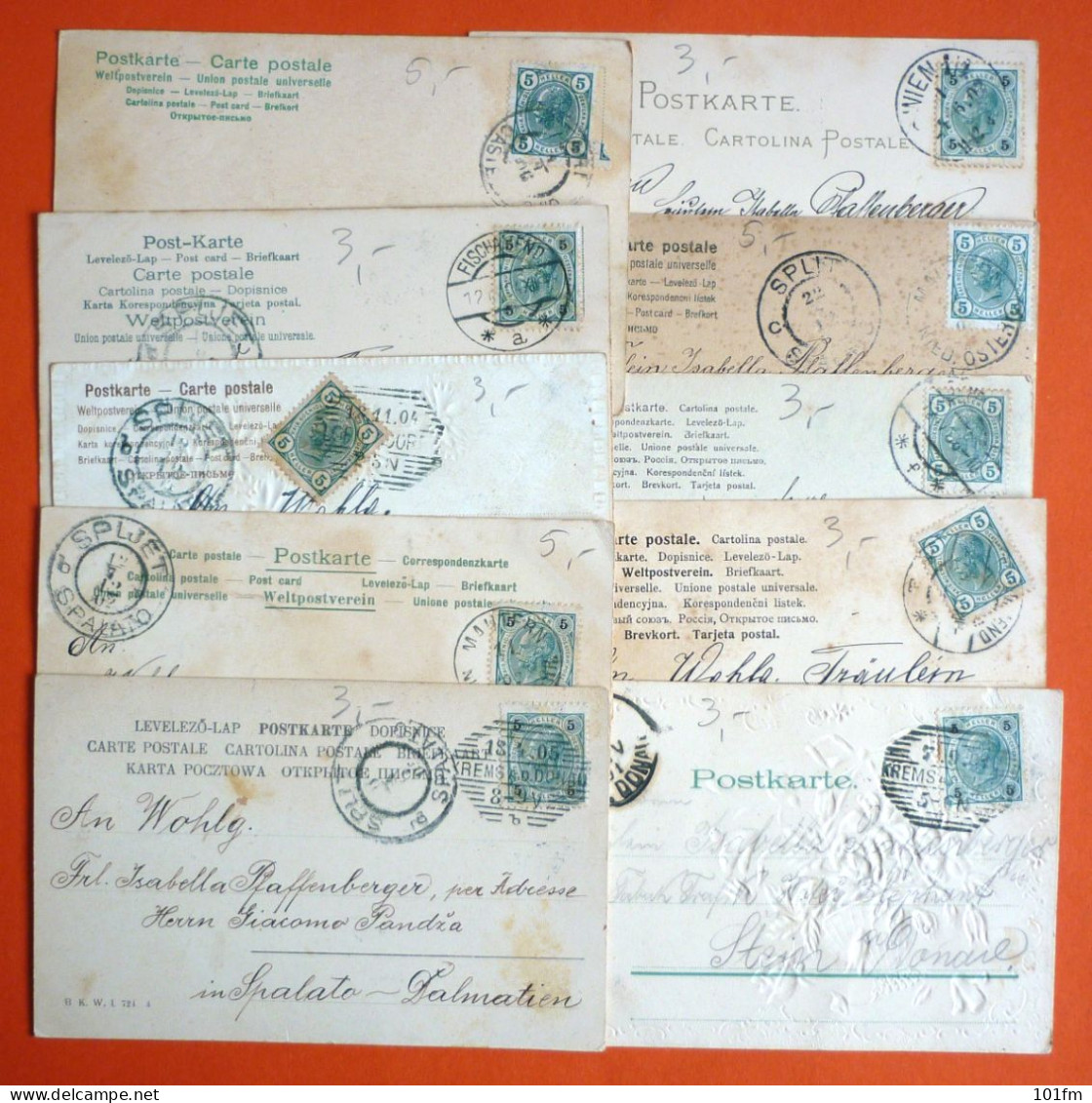 LOT 10 OLD GREETINGS POSTCARDS, ALL USED WITH STAMPS, EXCELLENT CONDITION - Collections & Lots