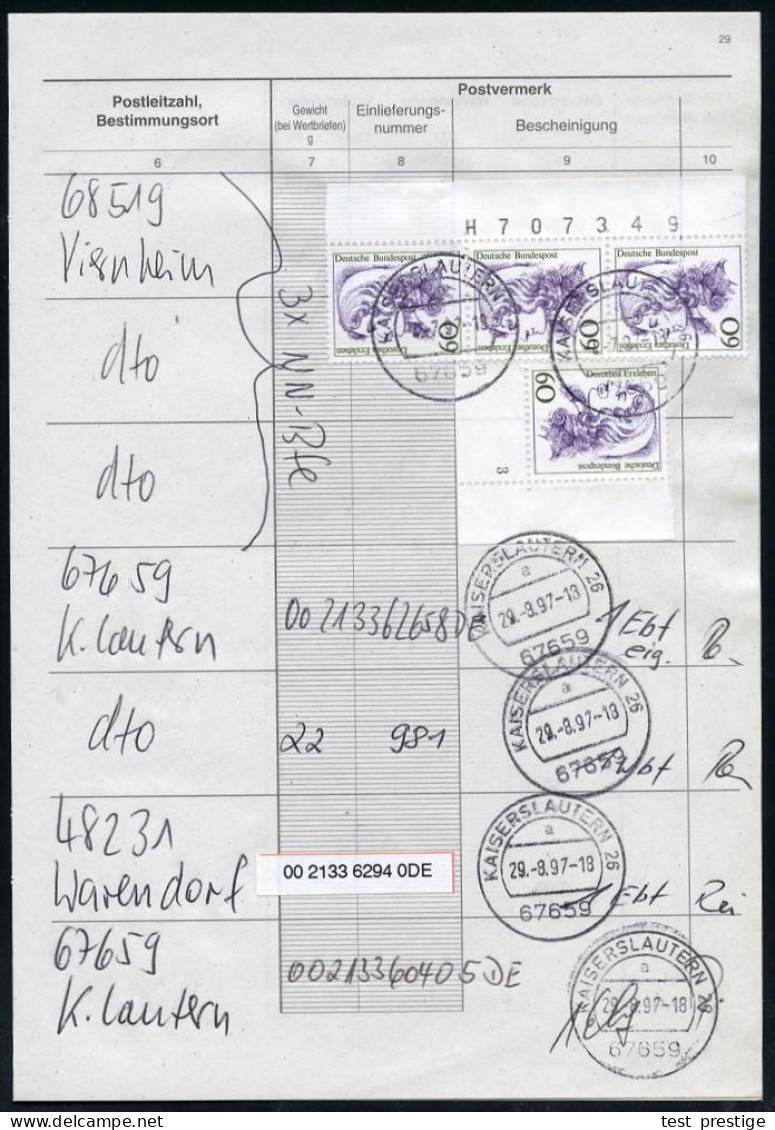B.R.D. 1997 (Aug.) 60 Pf. Dorothea Erxleben, Reine MeF: Rand-4er-Streifen , Klar Gest. (Kaiserslautern) Auf Kompl. Seite - Medicina