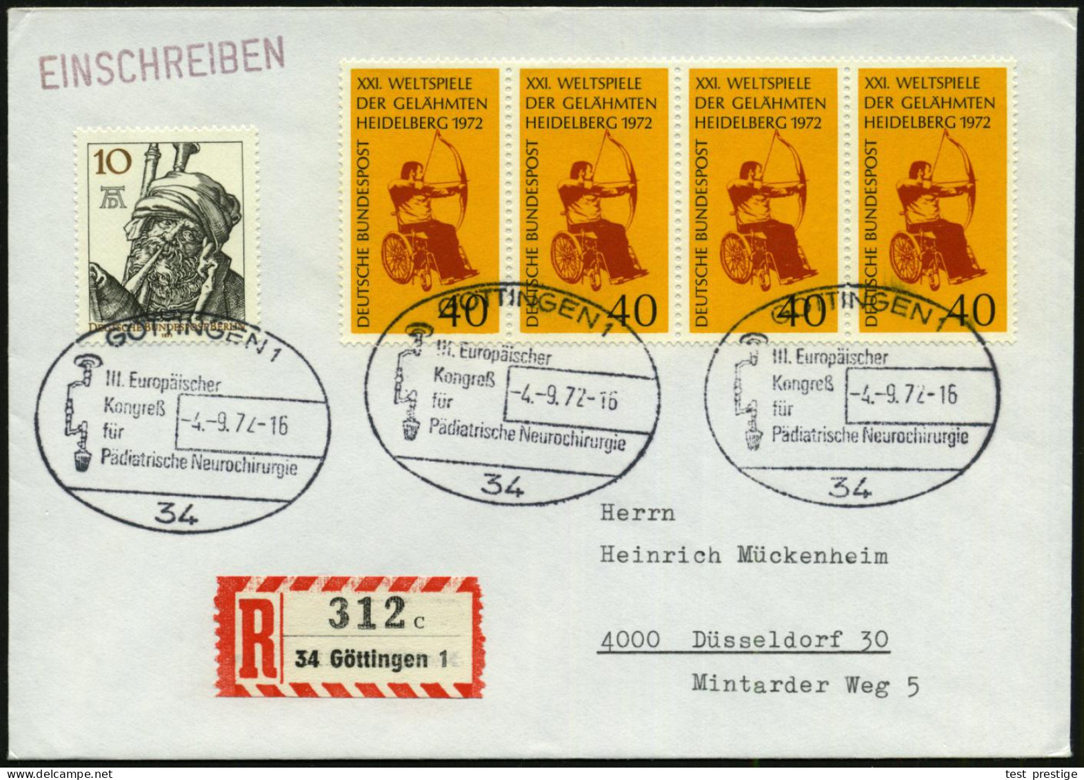 34 GÖTTINGEN 1/ III.Europ./ Kongreß/ Für/ Pädiatrische Neurochirurgie 1972 (4.9.) SSt = Trepan (= Schädel-bohrer) 3x + R - Enfermedades