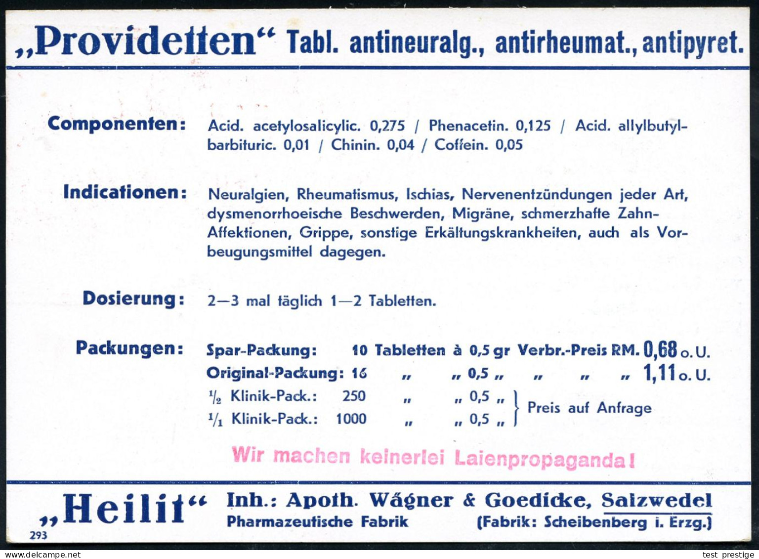 SALZWEDEL/ *1*/ Heilt..gegen/ Rheuma.."Heilit" Salzwedel.. 1933 (23.2.) Seltener AFS "Komusina" Auf Reklame-Kt.: Chinen  - Enfermedades