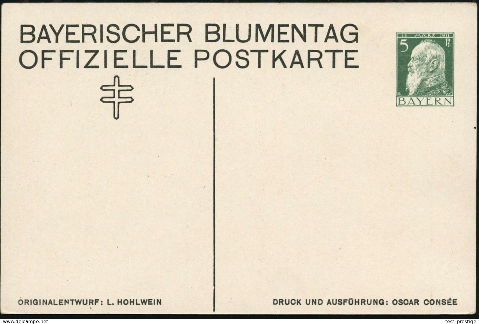 BAYERN 1911 PP 5 Pf. Luitpold, Grün: Tbc-Spendenkt. "Bayer. Blumentag" = Elegantes Paar Mit Blume, Sign. Ludwig Hohlwein - Disease