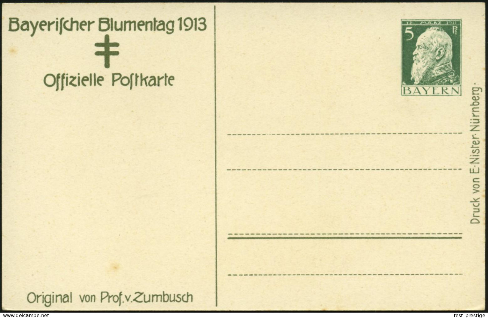 BAYERN 1913 PP 5 Pf. Luitpold Grün: Bayer. Blumentag/..Prof.v. Zumbusch = Tbc-Spendenkarte = Kind Mit Mohnblume  (Tbc-Do - Maladies