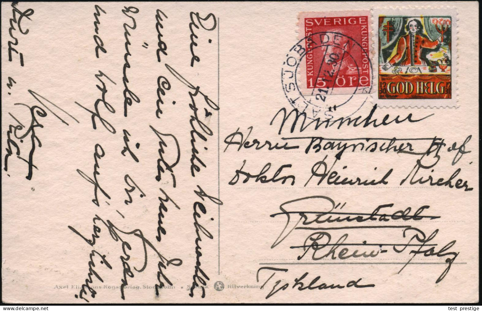 SCHWEDEN 1930 (21.12.) Tbc-Weihnachts-Spendenmarke "GOD HELD 1930" Mit Frankatur Abgestempelt, Nachgesandte, Dekorative  - Disease