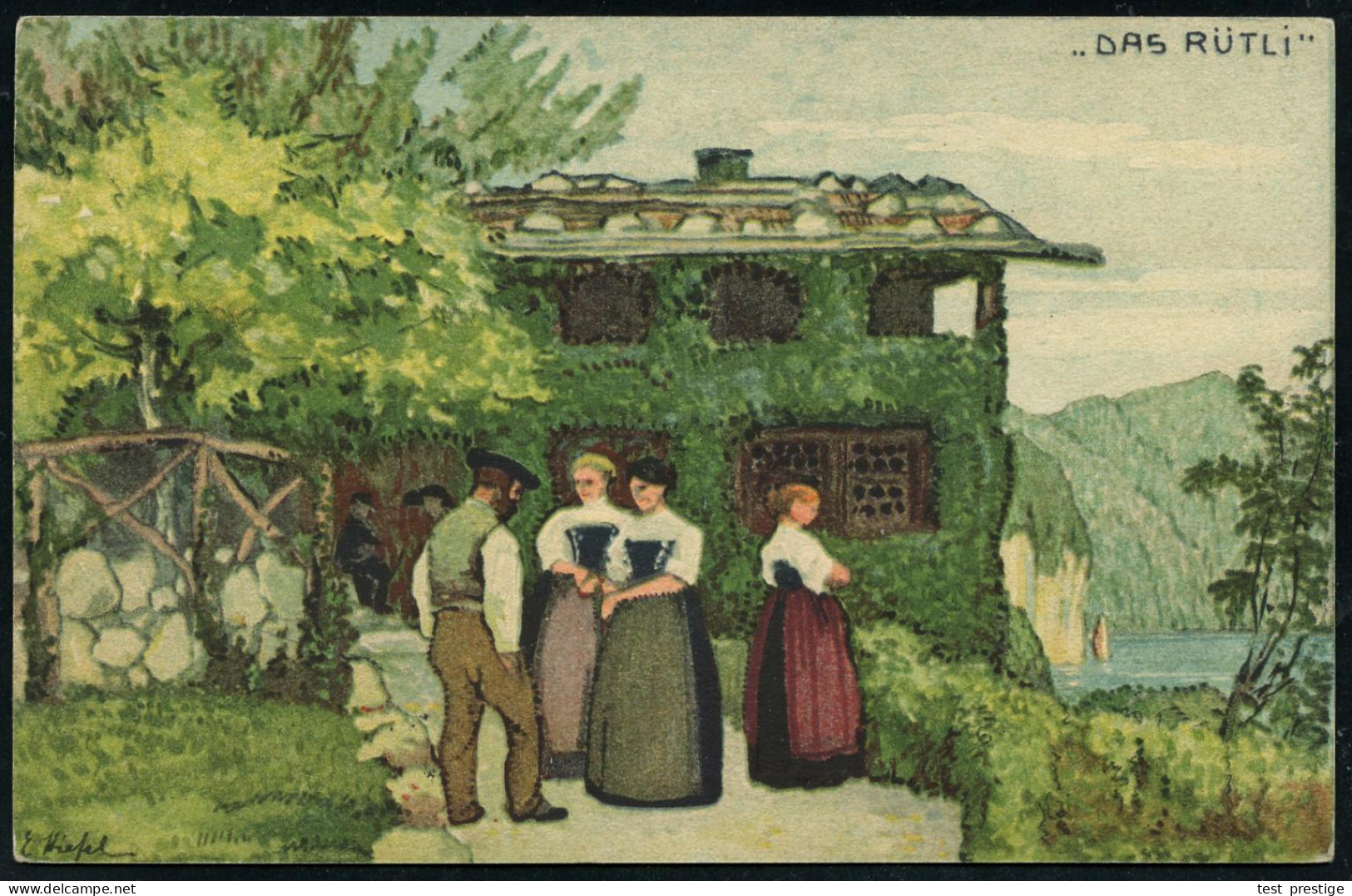 SCHWEIZ 1913 (22.7.) 5 C. Bundesfeier-P. Tellknabe, Grün: Tbc-Fond "Rütli" (Schweizer In Festtracht) + Zusatzfrankatur,  - Krankheiten