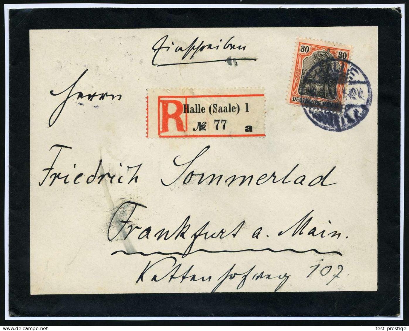 HALLE/ (SAALE)1 1913 (16.7.) 1K-Gitter (etw. Schwer) Auf EF 30 Pf. Germania + RZ: Halle (Saale)1/a, Trauer-R-Bf. N. Ffm. - Medizin