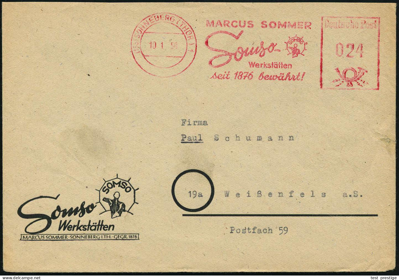 (15b) SONNEBURG (THÜR)1/ MARCUS SOMMER/ Somso-/ Werkstätten/ Seit 1876 Bewährt! 1950 (10.1.) AFS = Anatomie-Mosell, Rück - Sonstige