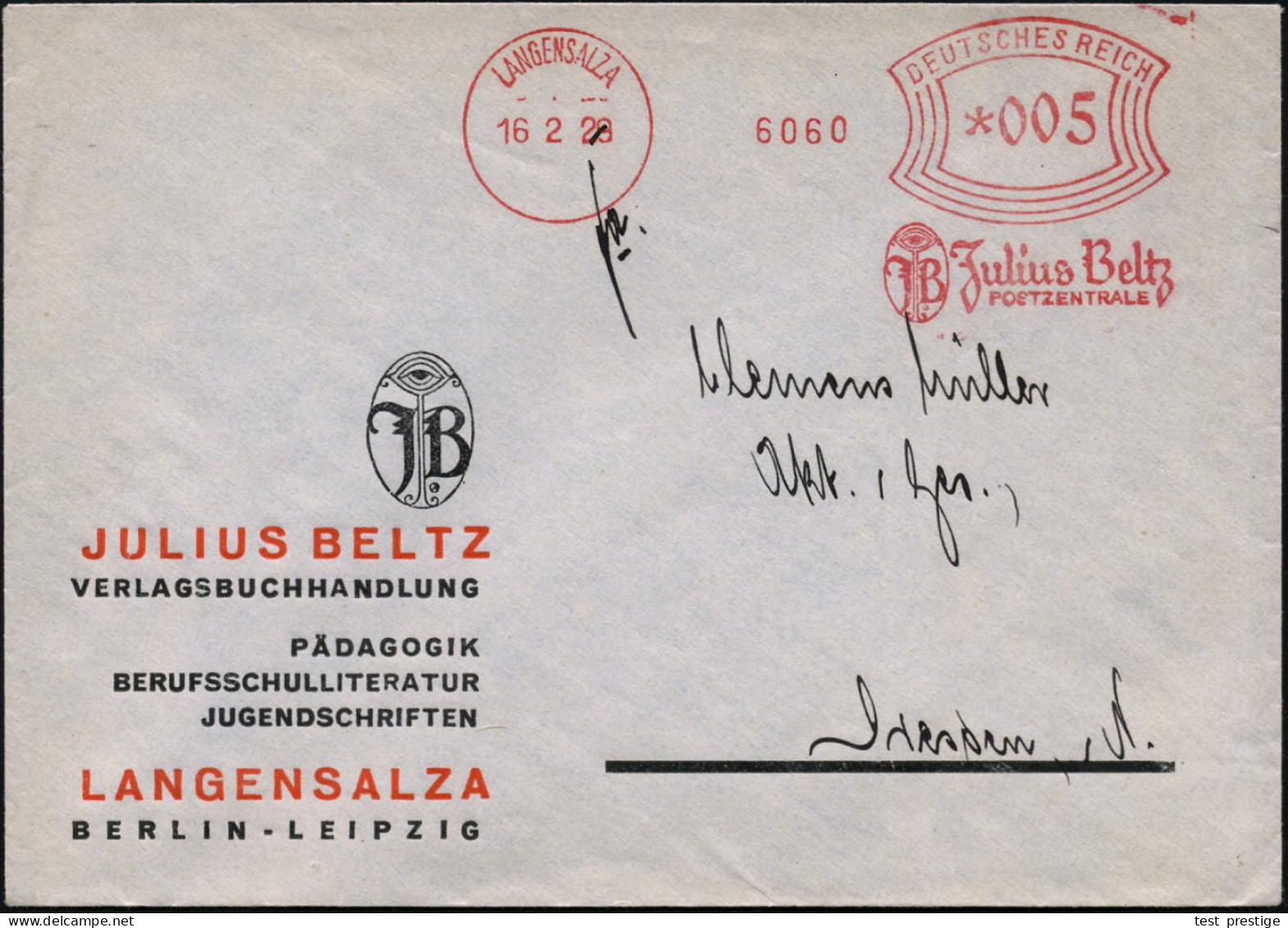 LANGENSALZA/ Julius Beltz/ POSTZENTRALE 1929 (12.6.) Dekorativer AFS Francotyp = Auge (mit Monogramm) Klar Auf Motivgl.  - Krankheiten