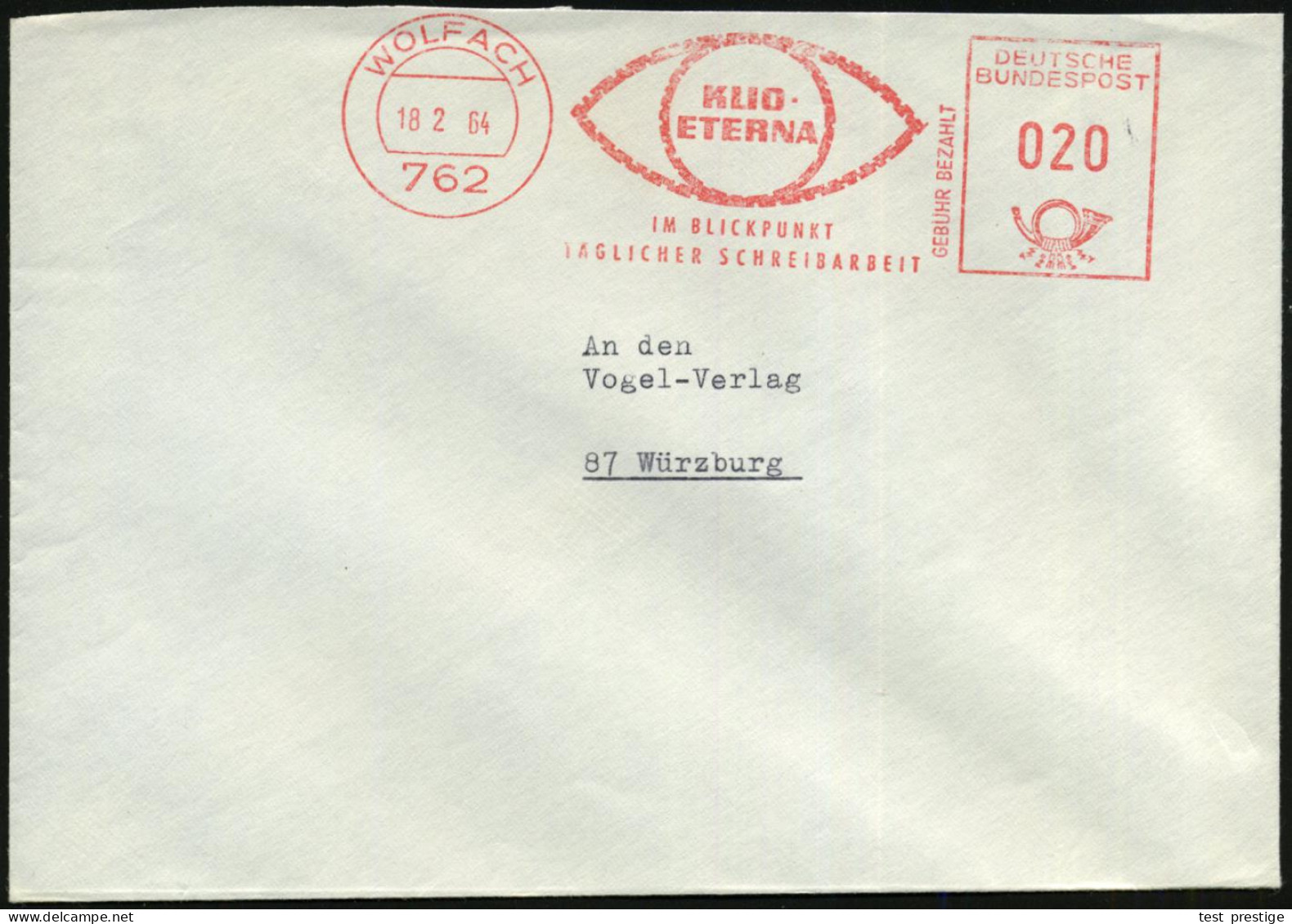 762 WOLFACH/ KLIO-/ ETERNA/ IM BLICKPUNKT/ TÄGLICHER SCHREIBARBEIT 1964 (18.2.) AFS = Auge , Fernbf. (Dü.E-23CO) - AUGE  - Enfermedades