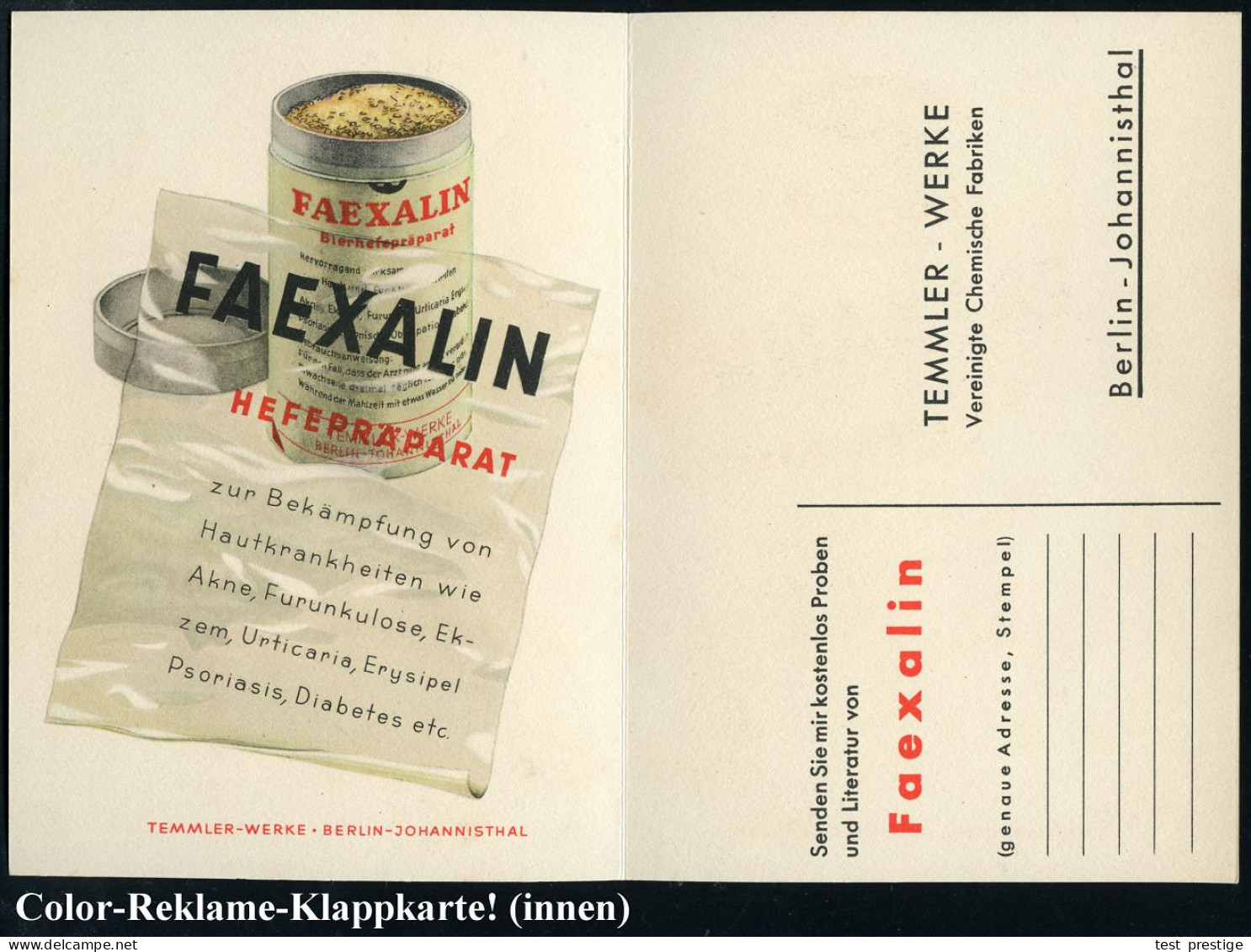 BERLIN-JOHANNISTHAL/ TW/ MATA 1936 (6.4.) AFS Francotyp (Monogr.-Logo TW = Temmler-Werke) Color-Reklame-Kt.: FAEXALIN HE - Farmacia