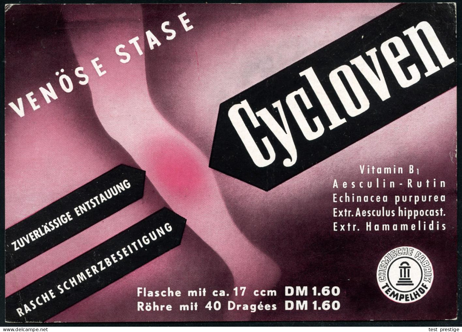 (1) BERLIN-TEMPELHOF 1/ Gegen/ Grippe U.Fieber/ Neuramag.. 1954 (3.9.) AFS Francotyp In 000 + Zudruck "Gebühr Bezahlt" = - Pharmazie