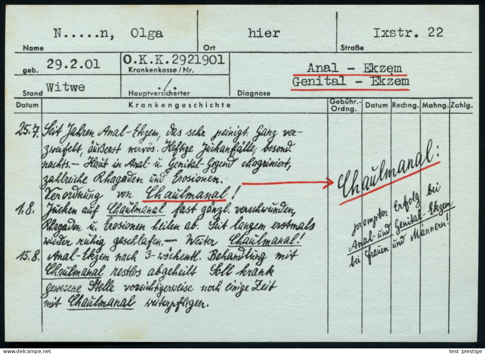 DRESDEN A 1/ M/ DEUTSCHES REICH 1939 (20.2.) PFS "Achteck" 3 Pf. Auf Zweifarbiger Reklame-Kt.: Chaumanal Gegen Anal- U.  - Pharmacy