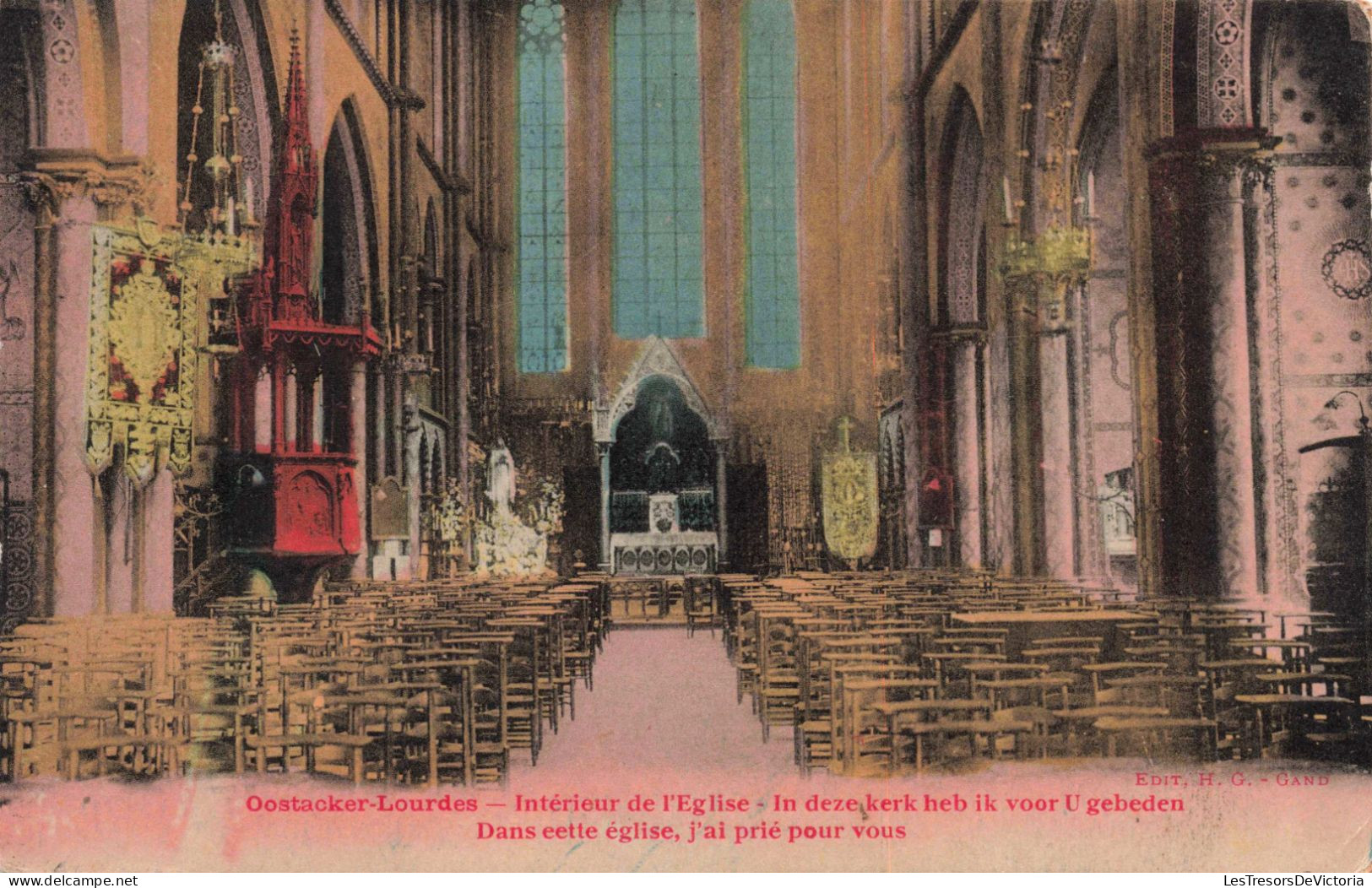 BELGIQUE - Oostacker - Lourdes - Intérieur De La Basilique De L'Eglise - Colorisé - Carte Postale Ancienne - Gent