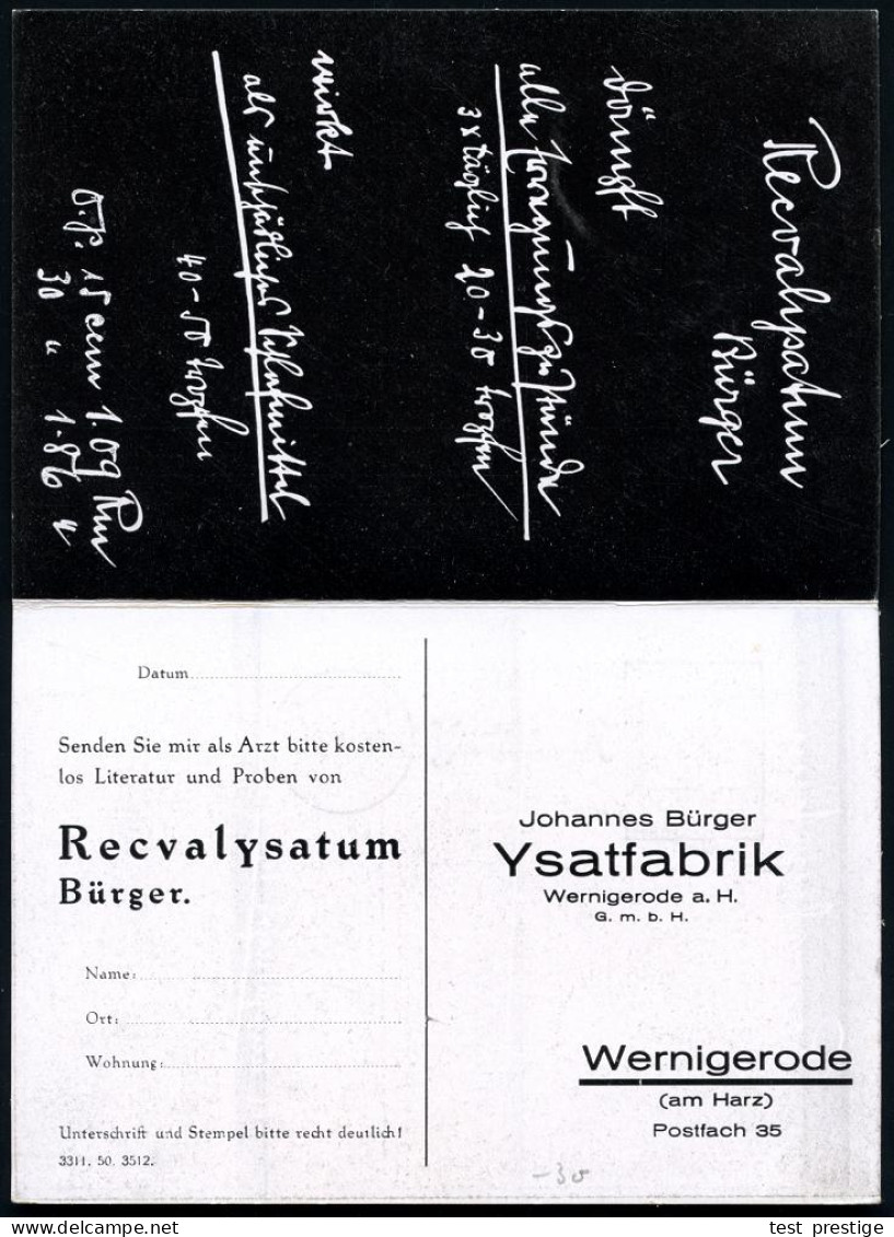 WERNIGERODE/ Ysatfabrik 1936 (6.1.) AFS Francotyp "Hakenkreuz" Auf Reklame-Klappkarte: YSATE BÜRGER, Recvalysatum Bürger - Médecine