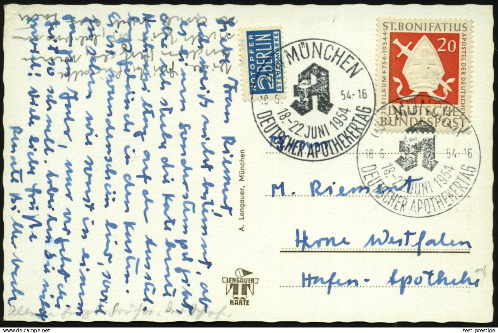 (13b) MÜNCHEN/ 18.-22.JUNI/ DEUTSCHER APOTHEKERTAG 1954 (18.6.) SSt (Monogr.-Logo "A") Auf S/w.-Foto-Ak.: Deutsches Muse - Farmacia