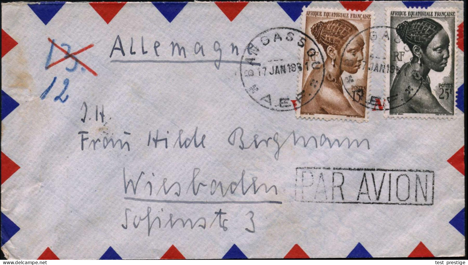 FRANZÖS.ÄQUATORIAL-AFRIKA 1951 (17.1.) 15 F. U. 25 F. "Frau Mit Flecht-Frisur", Vs. Satzreine Frankat. = Höchstwerte! (u - Pharmacie