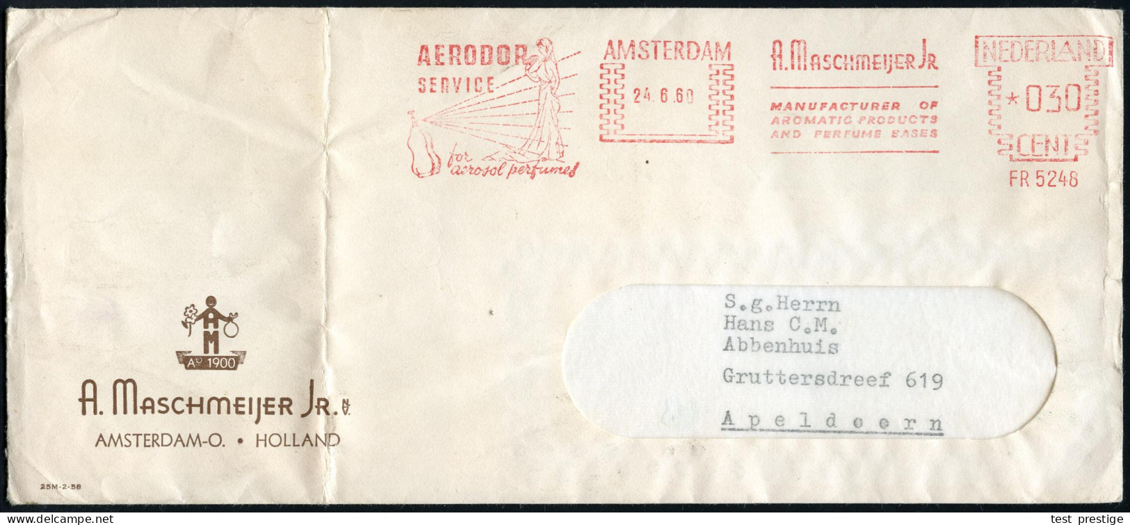 NIEDERLANDE 1960 (24.6.) AFS Francotyp: AMSTERDAM/FR 5248/AERODOR/SERVICE/FOR/aerosol Perfumes/A.MASCHMEIJER (= Parfüm-Z - Used Stamps