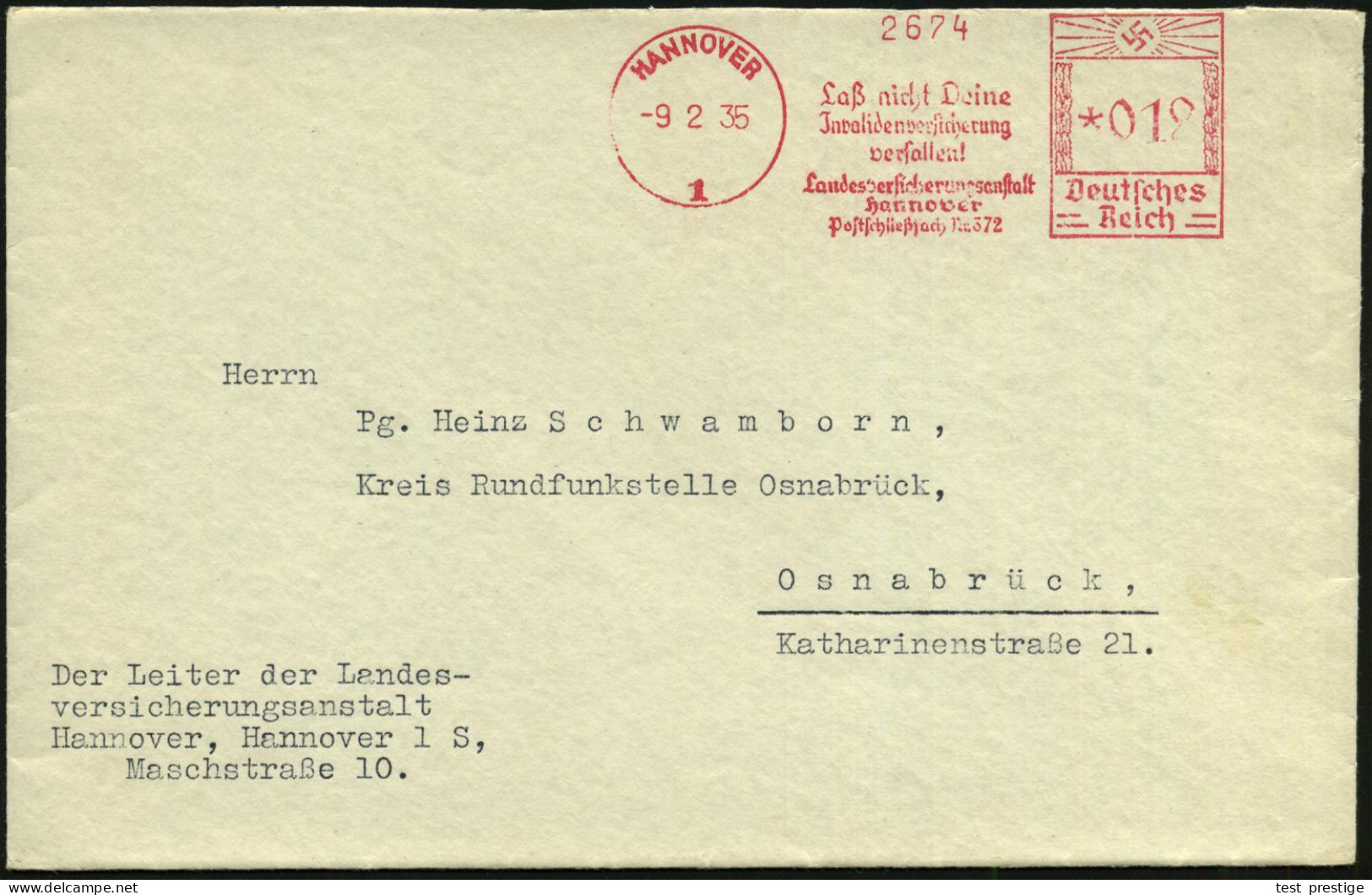 HANNOVER/ 1/ Laß Nicht Deine/ Jnvalidenversicherung/ Verfallen/ Landesversicherungsanstalt.. 1936 (9.2.) AFS Francotyp " - Medizin