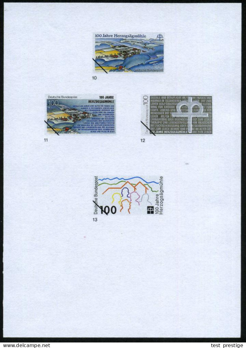 B.R.D. 1994 (Apr.) 100 Pf. "100 Jahre Herzogsägmühle", 13 Verschied. Color-Entwürfe Der Bundesdruckerei Auf 2 Entwurfs-b - Medicine