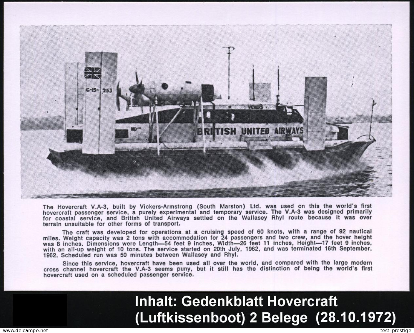 GROSSBRITANNIEN 1972 (28.10.) SSt.: WALLASEY CHESHIRE/10th ANNIV. YEAR WORLD'S/FIRST HOVERCRFAT SERVICE:: = Luftkissenbo - Maritime