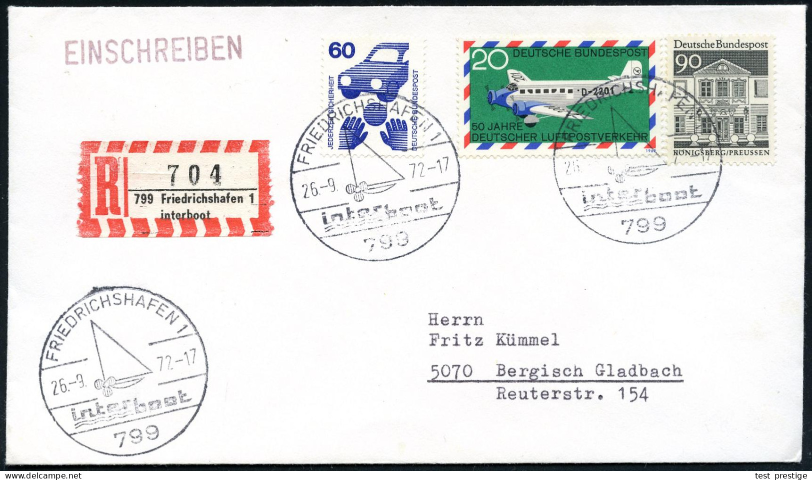 799 FRIEDRICHSHAFEN 1/ Inter/ Boot 1972 (26.9.) SSt (= Segel, Schiffsschraube) + Sonder-RZ: 799 Friedrichshafen 1/interb - Marítimo