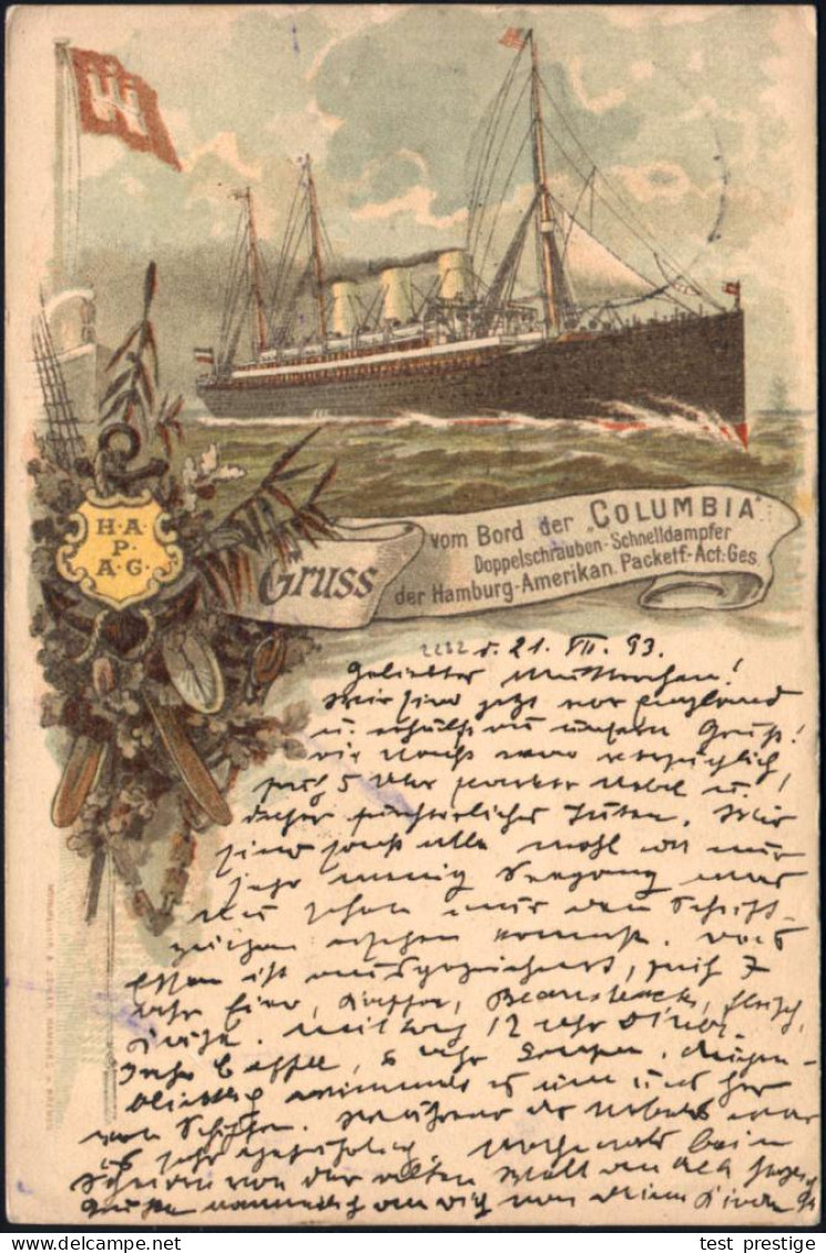 DEUTSCHES REICH 1893 (21.7.) 1K-BPA: DEUTSCH-AMERIK. SEEPOST/HAMBURG-/NEW-YORK/a Klar Auf EF 10 Pf. Adler, Color-Litho-A - Maritime
