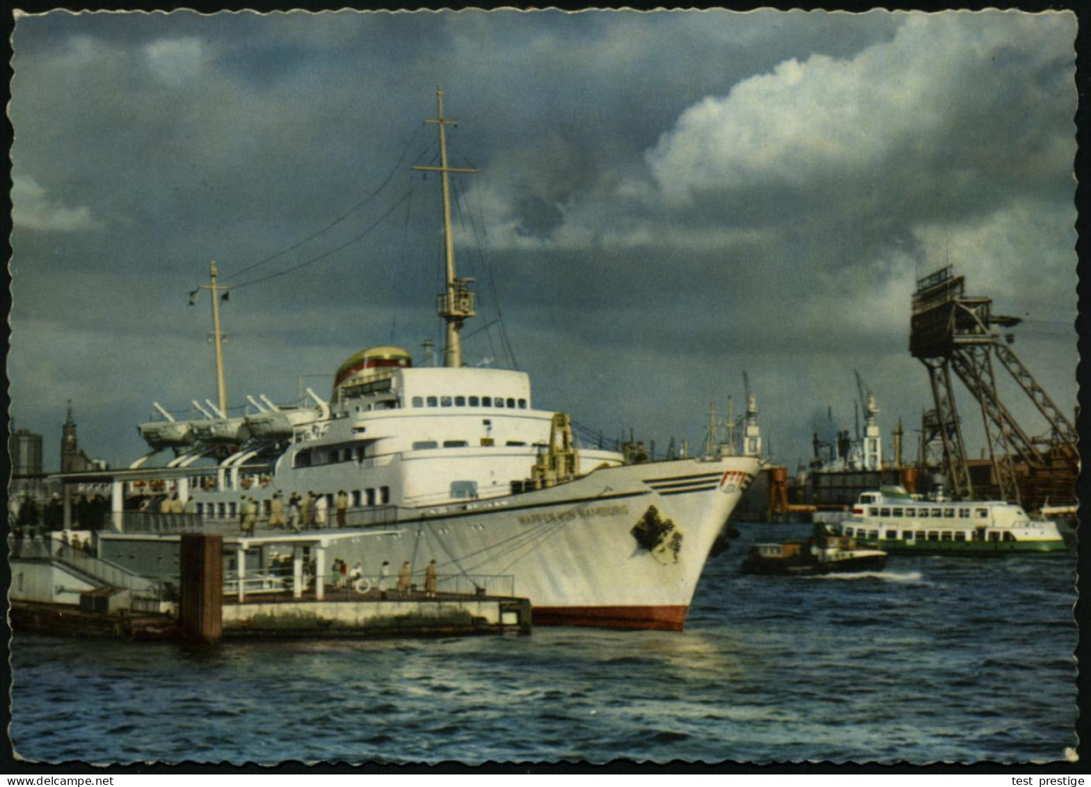 B.R.D. 1956 (22.8.) 2K-BPA: DEUTSCHE SCHIFFSPOST/DFS/Wappen Von Hamburg/HADAG/a/HAMBURG - HELGOLAND , Color-Ak.: Seebäde - Maritiem