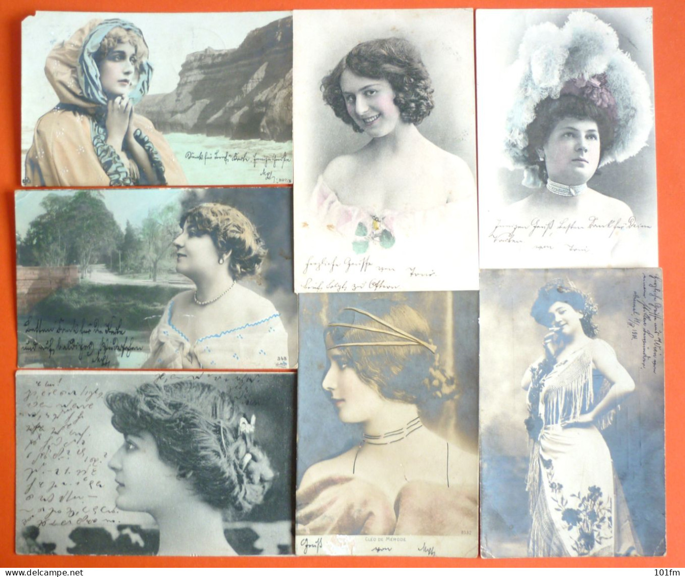 LOT 7 OLD POSTCARDS, BEAUTIFUL WOMAN, ALL USED WITH STAMPS, EXCELLENT CONDITION - Women