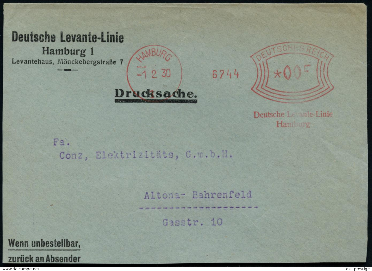 HAMBURG/ 1/ Deutsche Levante-Linie 1930/38 3 Verschied. AFS Francotyp (1x Mit Reedereiflagge) Klar Auf 3 Firmen-Vorderse - Marítimo