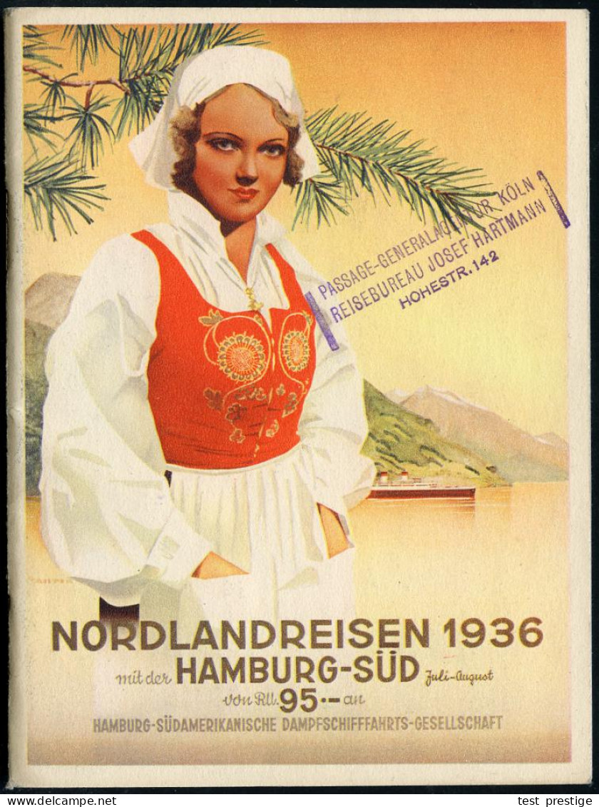 Hamburg 1936 Umfangreiche Broschüre "NORDLANDFAHRTEN 1936" Der Reederei "HAMBURG-SÜD" Mit Farbiger Titel-Grafik, Rs. Far - Marítimo